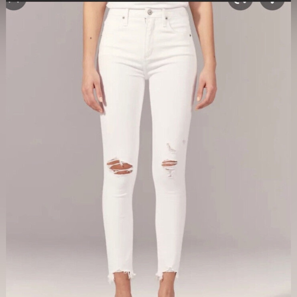 Abercrombie & Fitch High Rise Super Skinny Distressed Ankle Jeans White 25 / 0R
